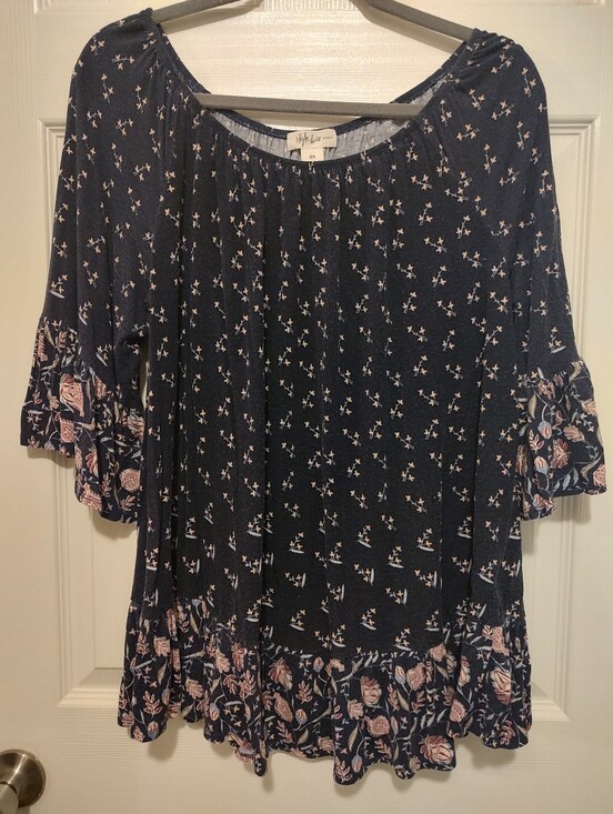 Style & Co. Tops - Style & Co. Navy Floral Off-Shoulder Tunic with Pink Accents